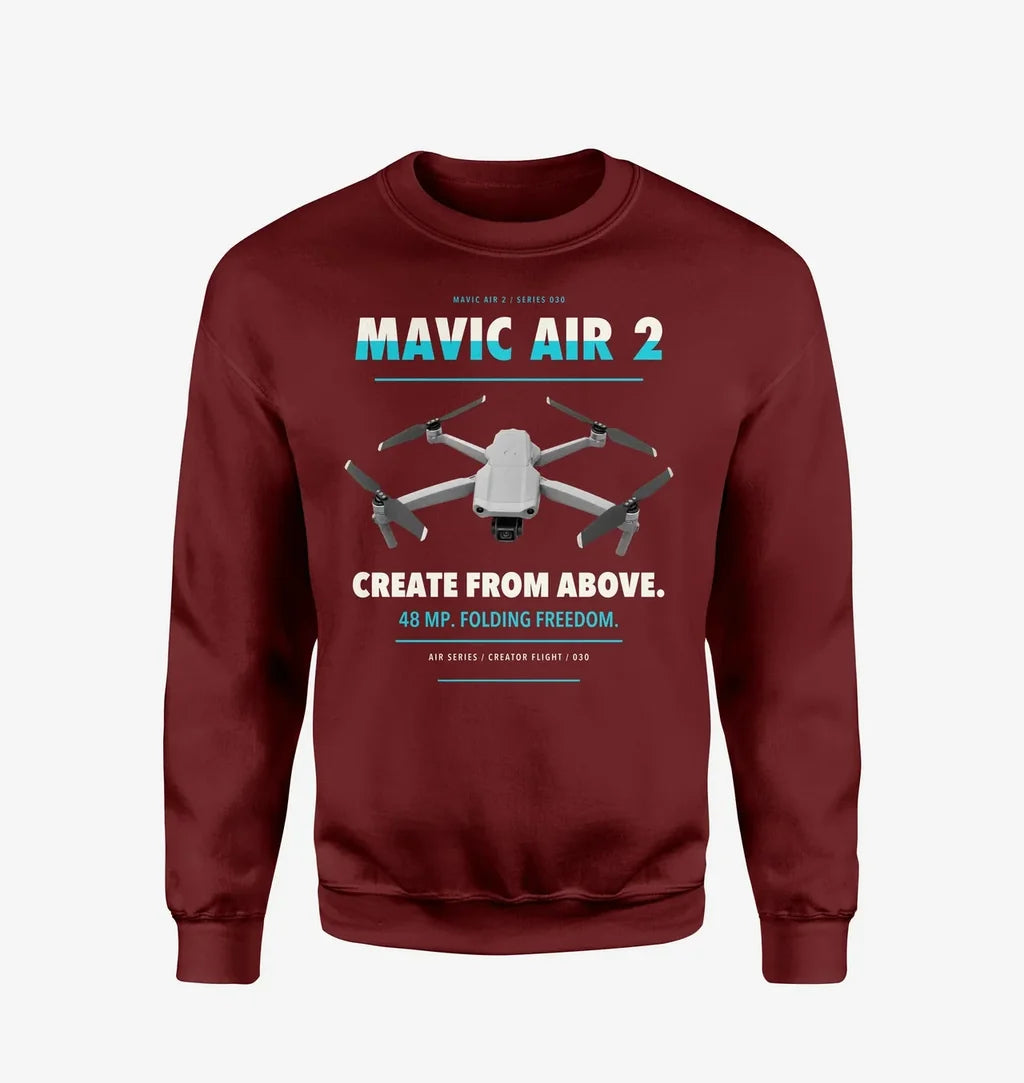 DJI Mavic Air 2 design on wine red sweatshirt