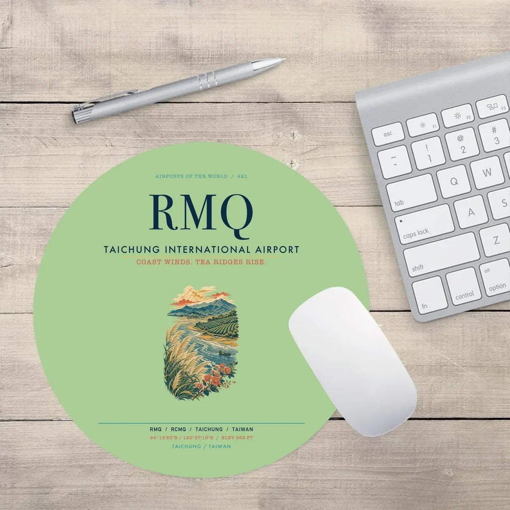 Taichung International Airport (RMQ) design on light green round mouse pad