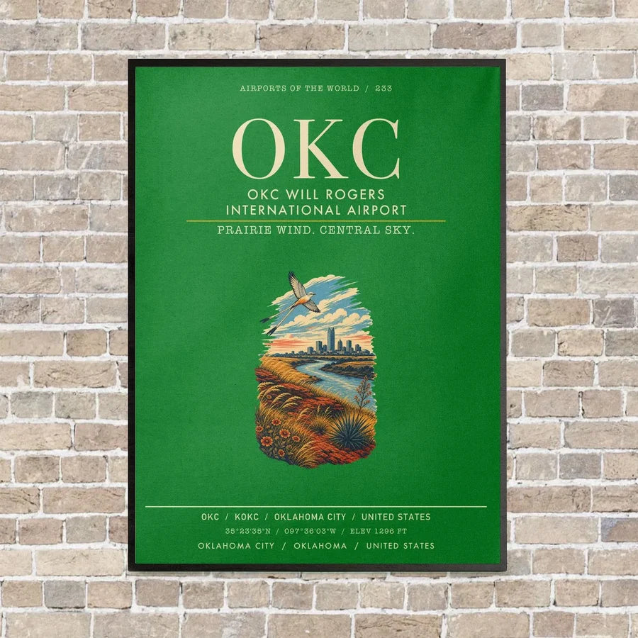OKC Will Rogers International Airport OKC vertical canvas print - framed - green background