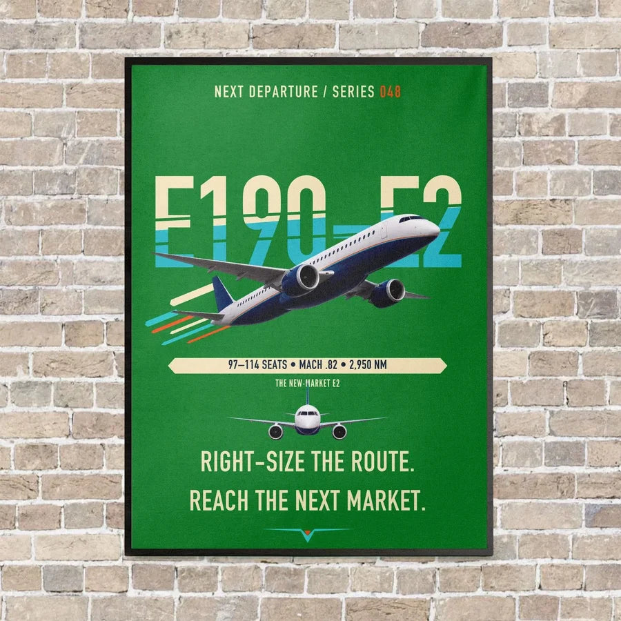 Embraer E190-E2 vertical canvas print - framed - green background