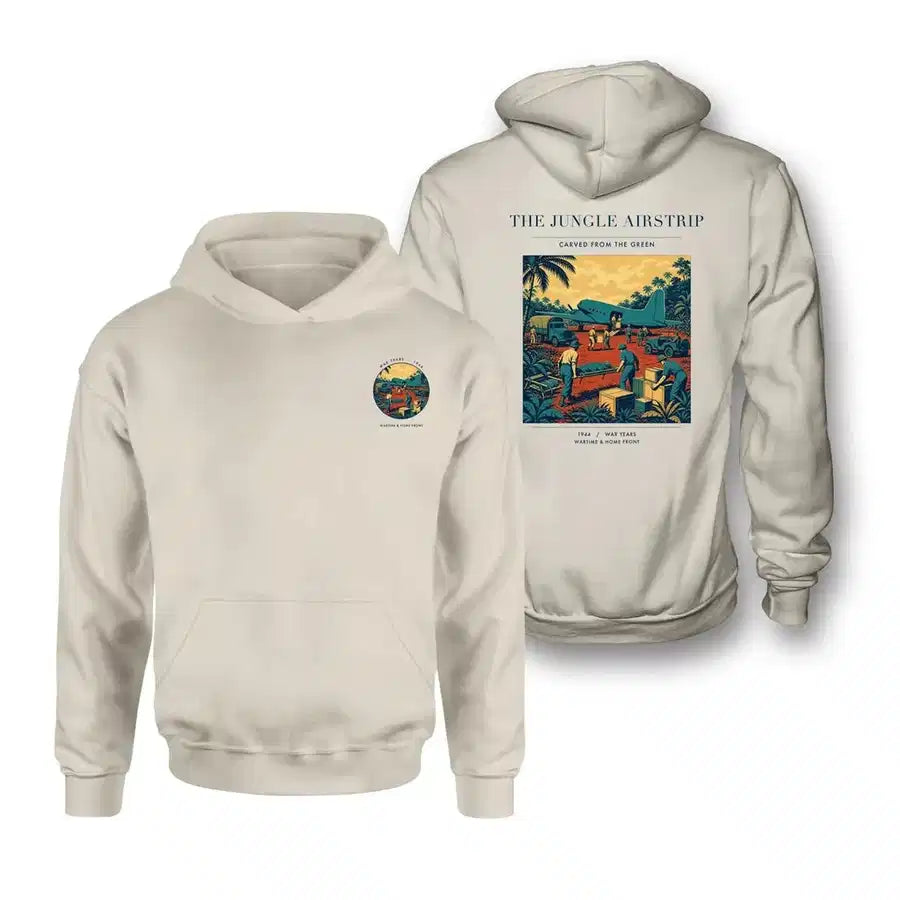 VINTAGE G4524 - The Jungle Airstrip - Double-Side Hoodie design on khaki double side