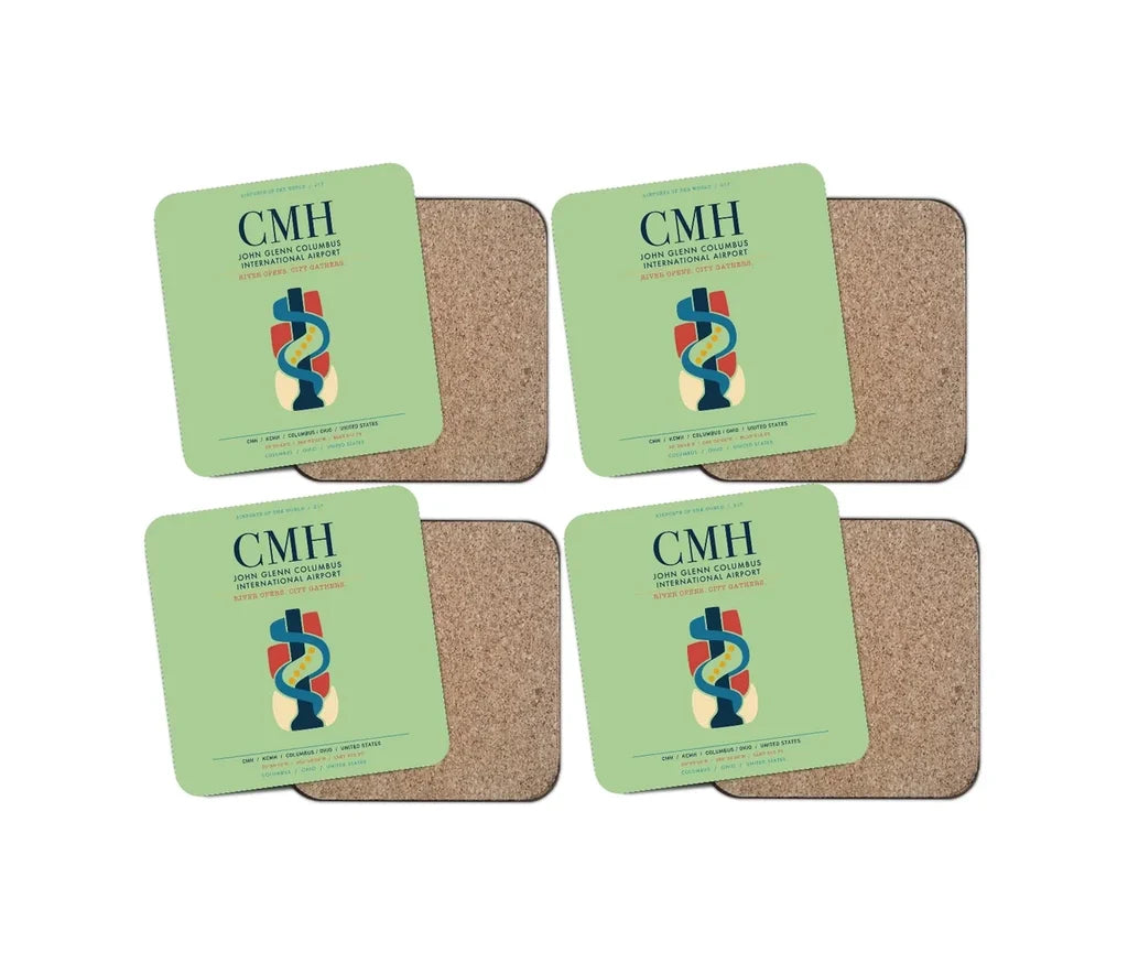 John Glenn Columbus International Airport (CMH) design on light green 4 pieces set coaster