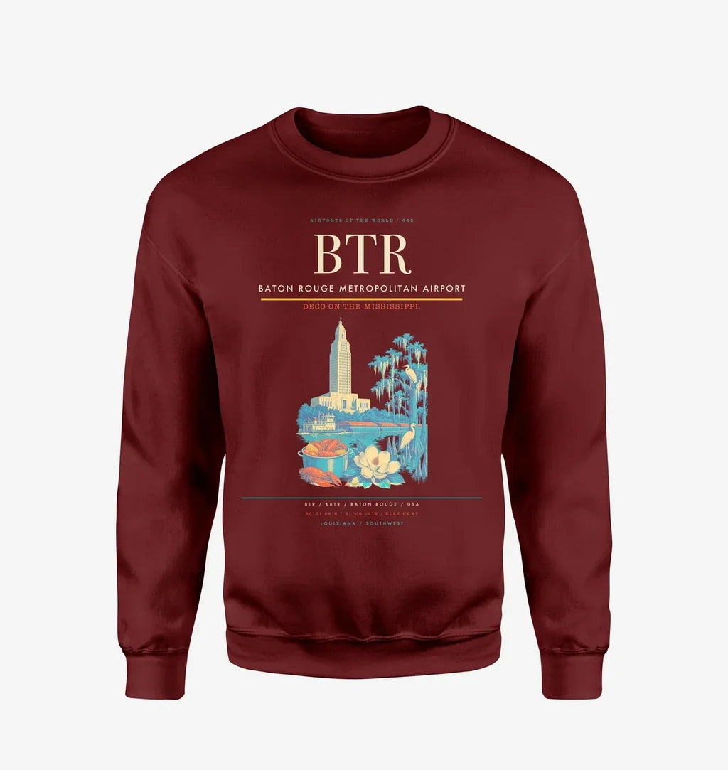 Baton Rouge Metropolitan Airport BTR Sweatshirt - Wine Red