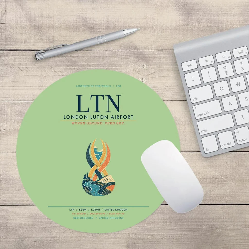 London Luton Airport (LTN) design on light green round mouse pad