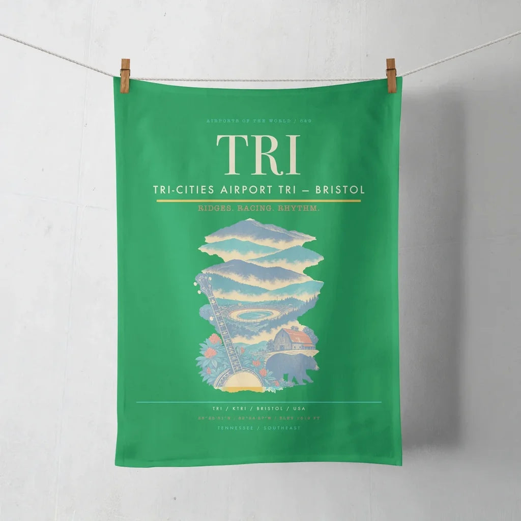 Tri-Cities Airport (TRI) design on green towel