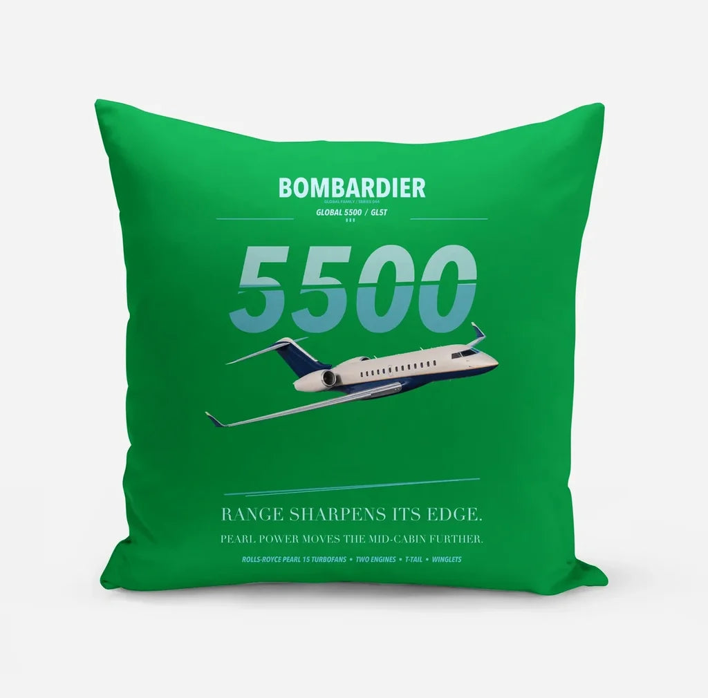 Bombardier Global 5500 design on green pillow