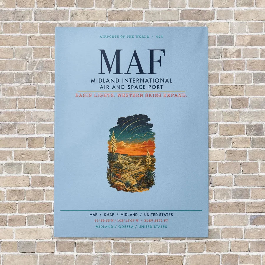 Midland International Air and Space Port MAF vertical canvas print - no frame - light blue background