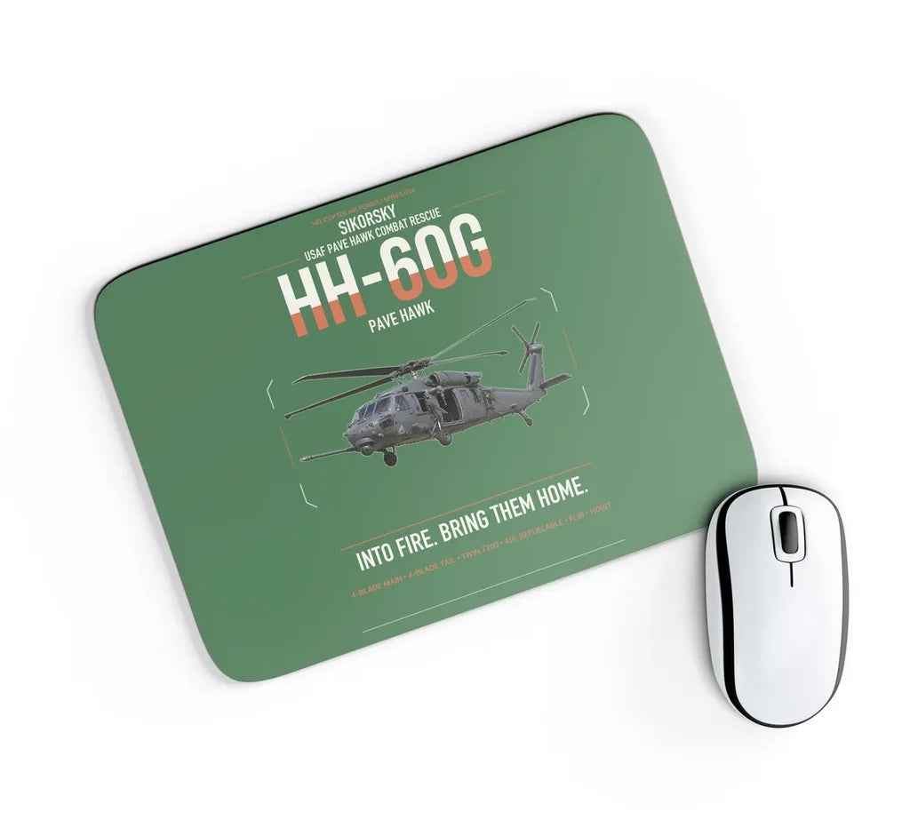 Sikorsky HH-60G Pave Hawk design on green rectangle mouse pad