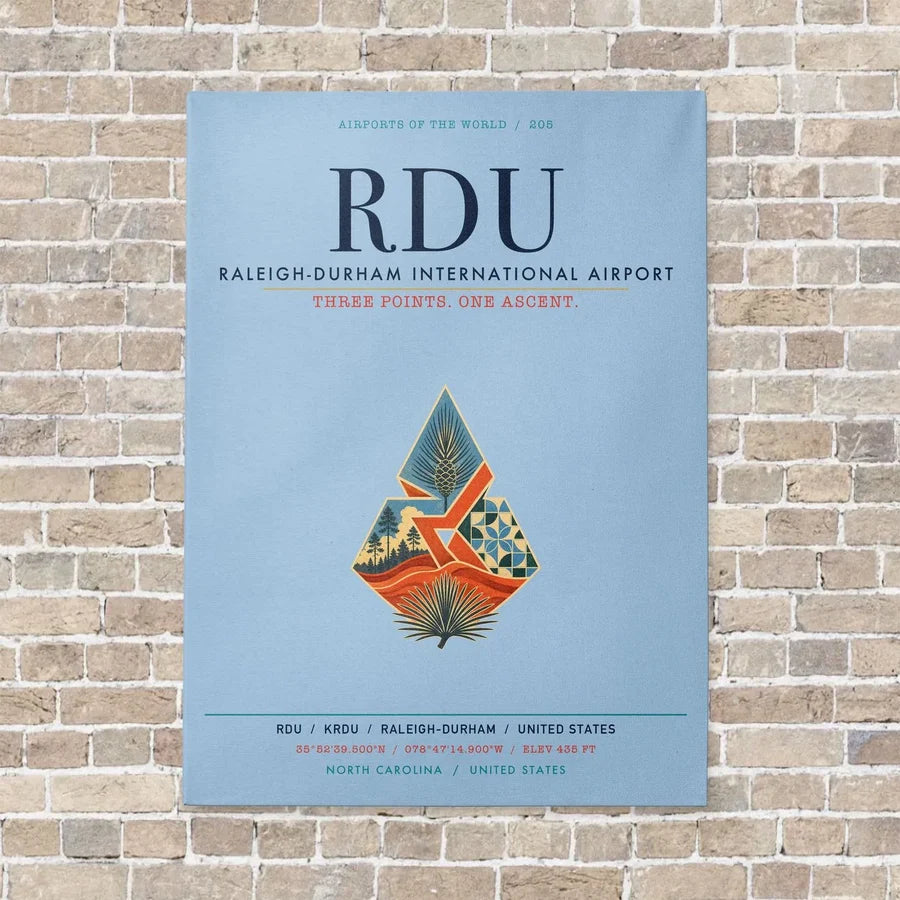 Raleigh-Durham International Airport RDU vertical canvas print - no frame - light blue background