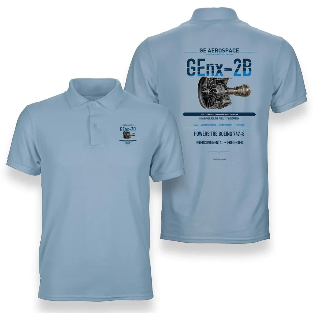 GEnx-2B design on light blue polo