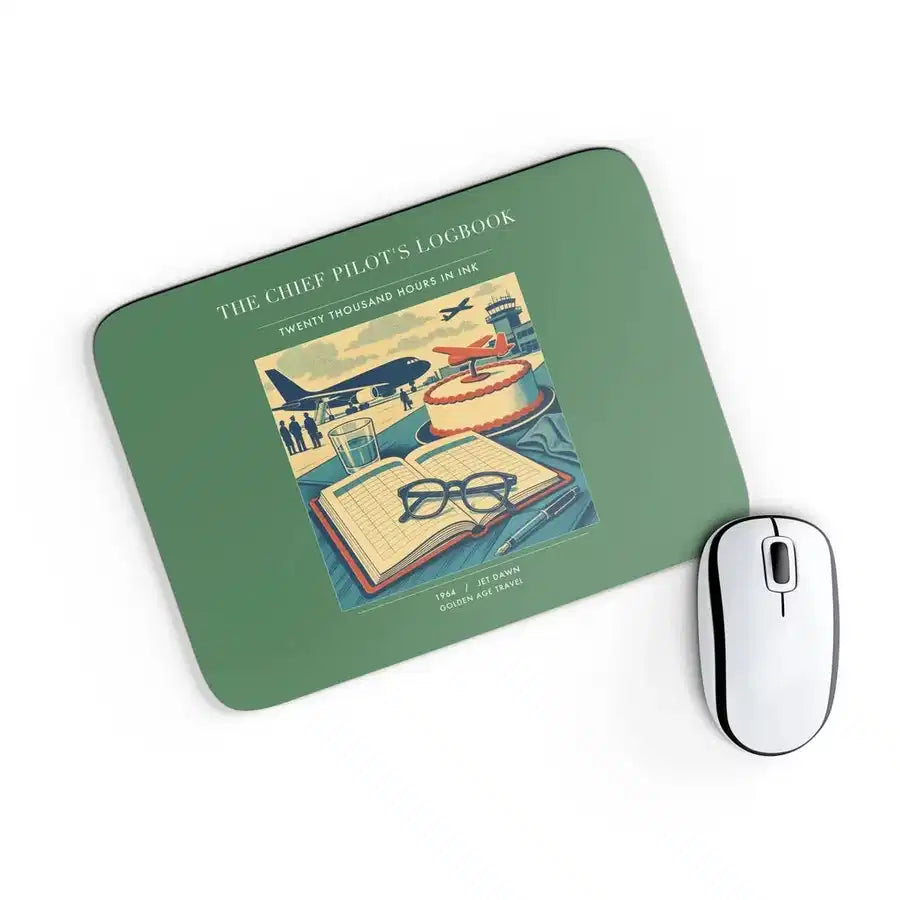 VINTAGE G4426 - The Chief Pilot's Logbook - Designed Mouse Pads design on green rectangle