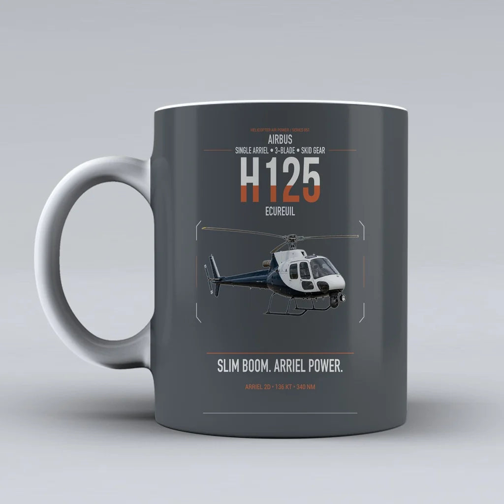 Airbus H125 design on gray ceramic mug, double-side print