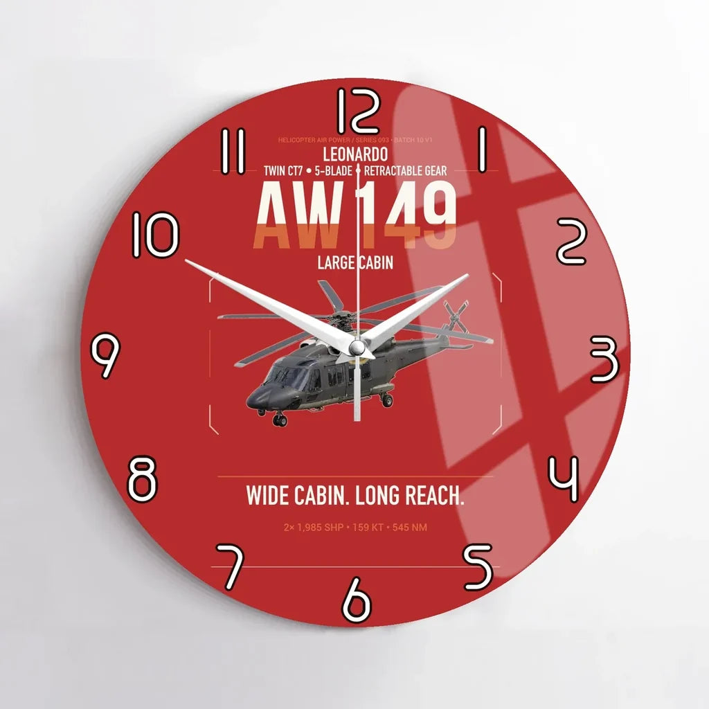 Leonardo AW149 design on red no frame wall clock