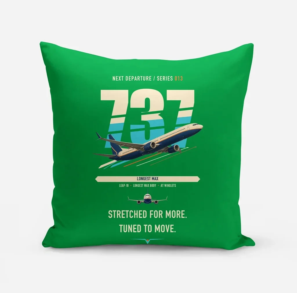 Boeing 737 MAX 10 design on green pillow