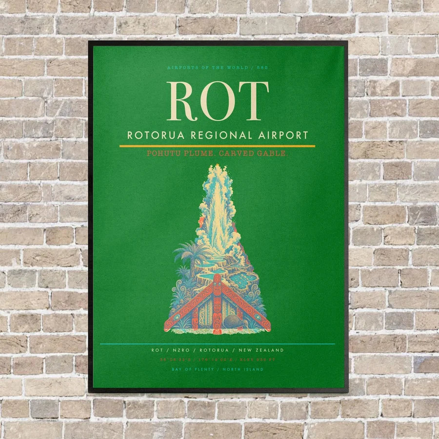 Rotorua Regional Airport ROT vertical canvas print - framed - green background