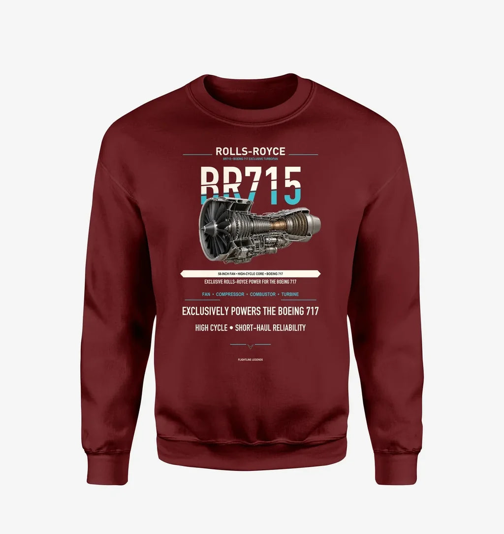 BR715 design on wine red sweatshirt