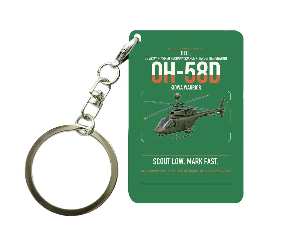 Bell OH-58D Kiowa Warrior design on green designed key chain, double-side print