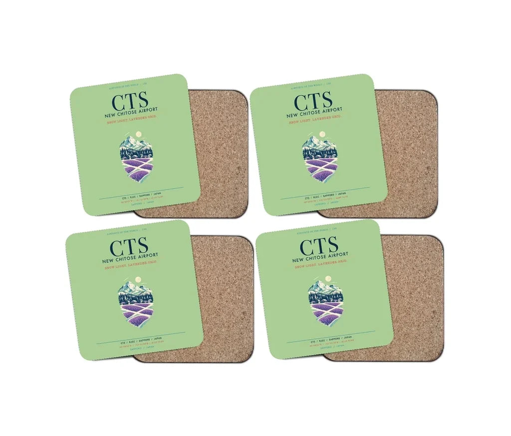 New Chitose Airport Sapporo (CTS) design on light green 4 pieces set coaster