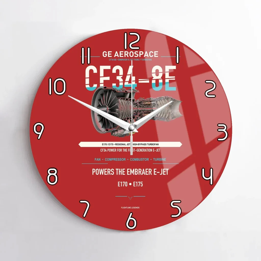 CF34-8E design on red no frame wall clock
