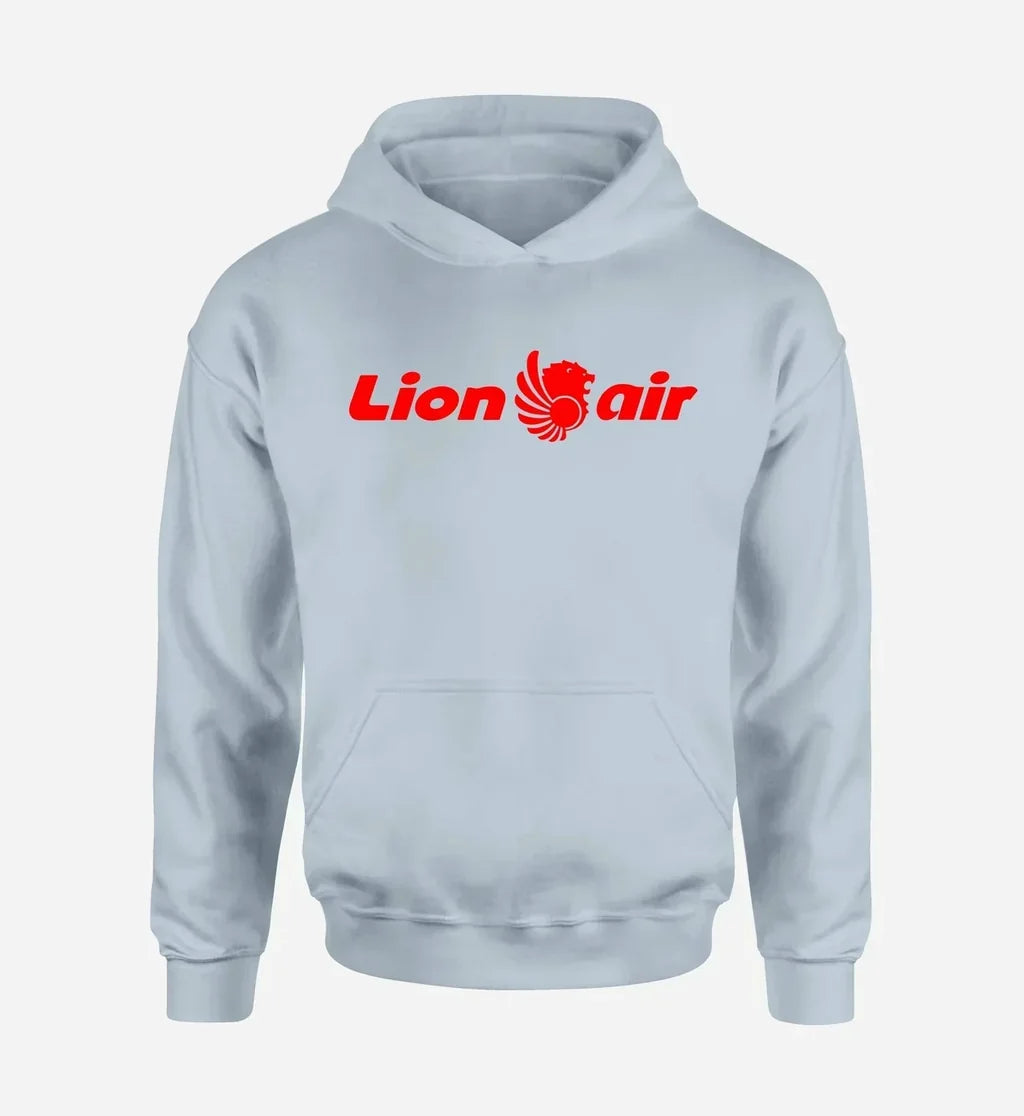 Lion Air logo printed on light blue hoodie