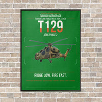Thumbnail for Turkish Aerospace T129 ATAK Phase 2 vertical canvas print - framed - green background