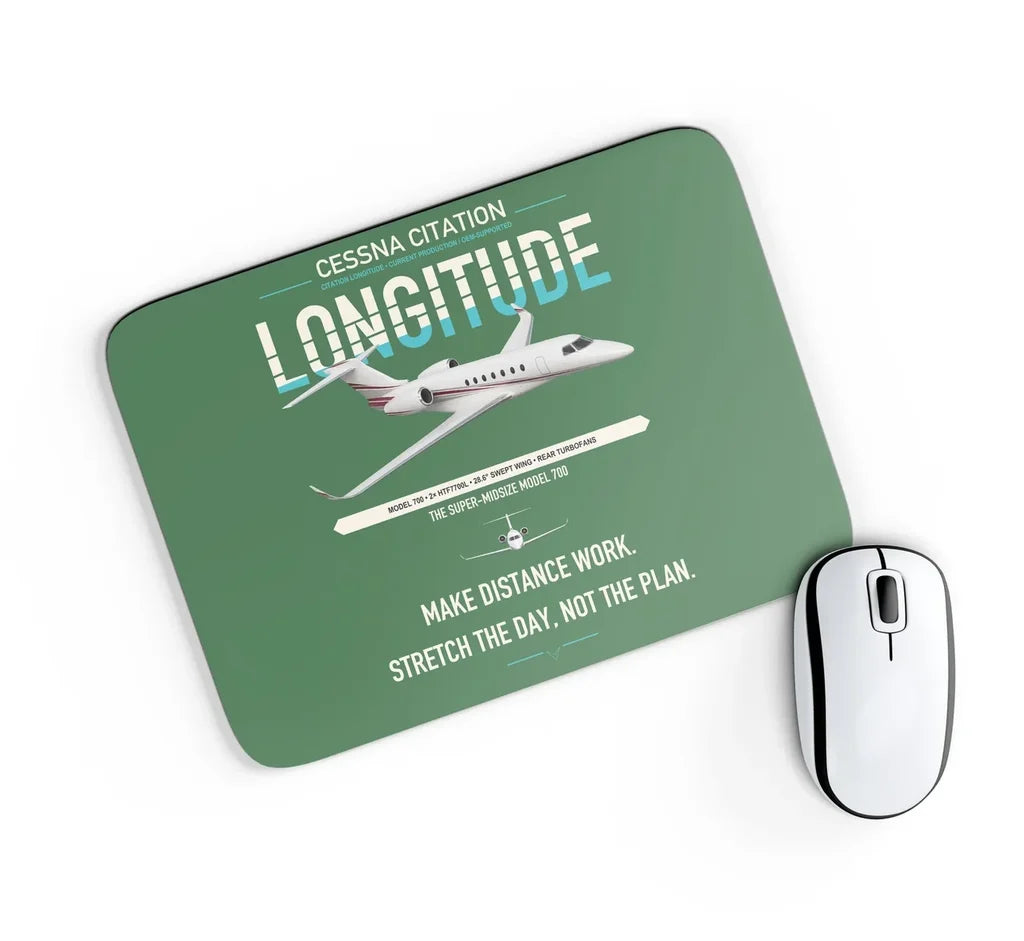 Cessna Citation Longitude design on green rectangle mouse pad