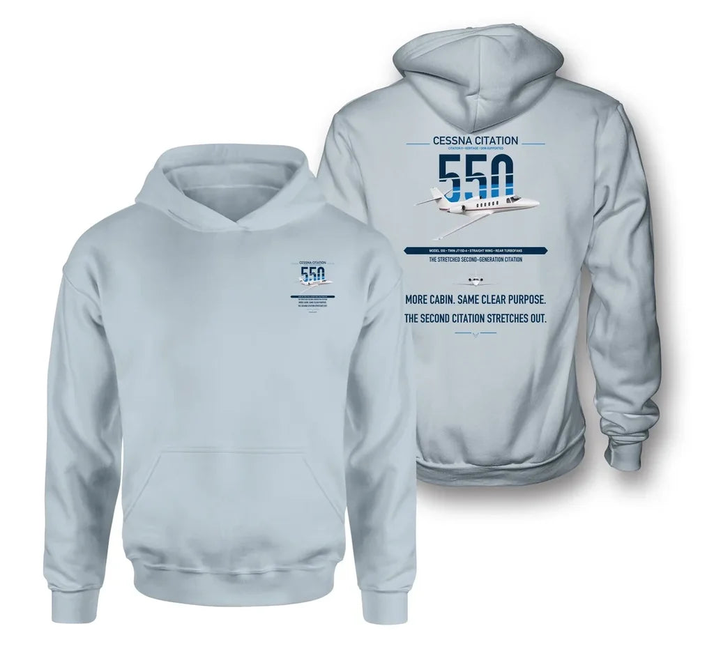 Cessna Citation 550 - Citation II design on light blue double-side hoodie, double-side print