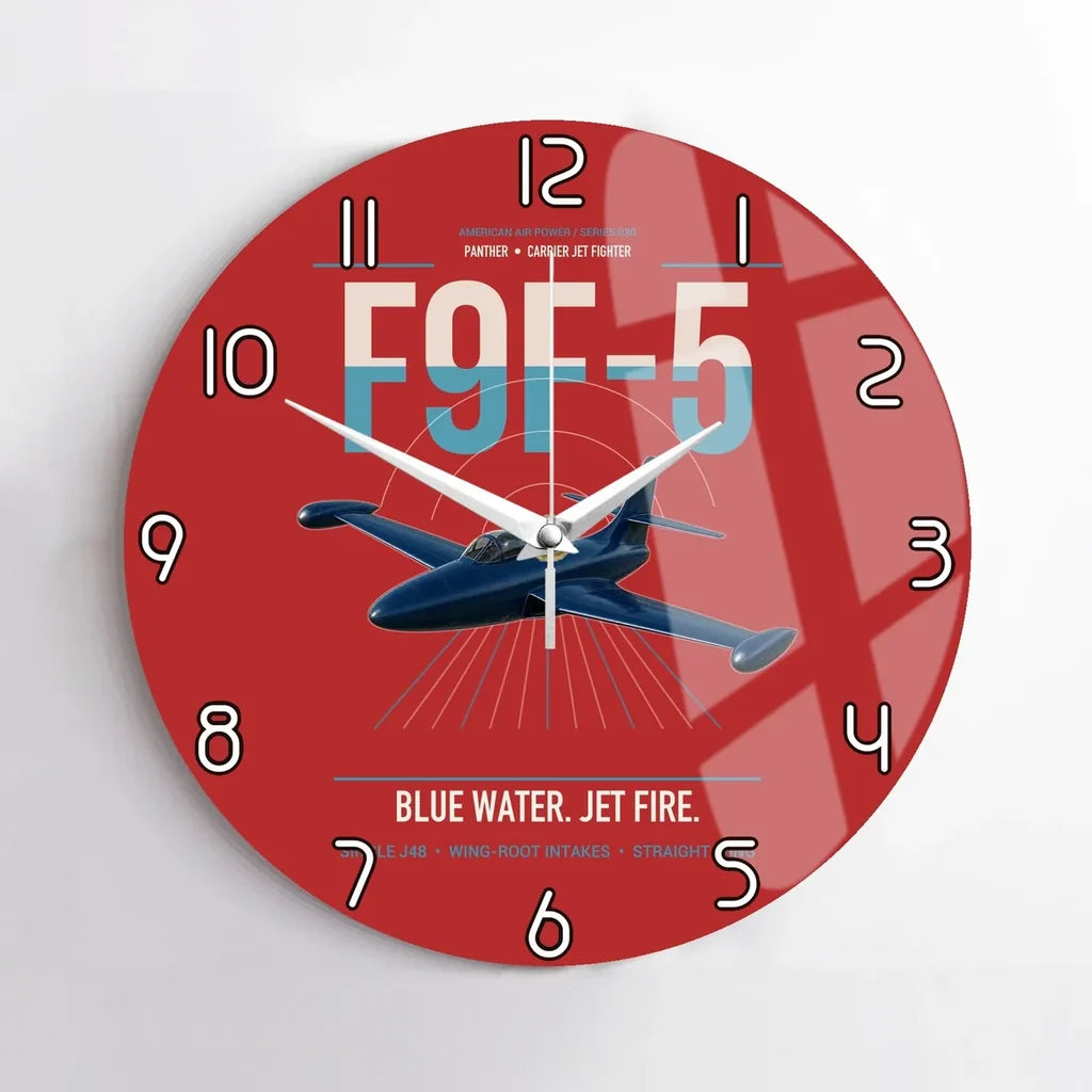 F9F-5 Panther design on red no frame wall clock