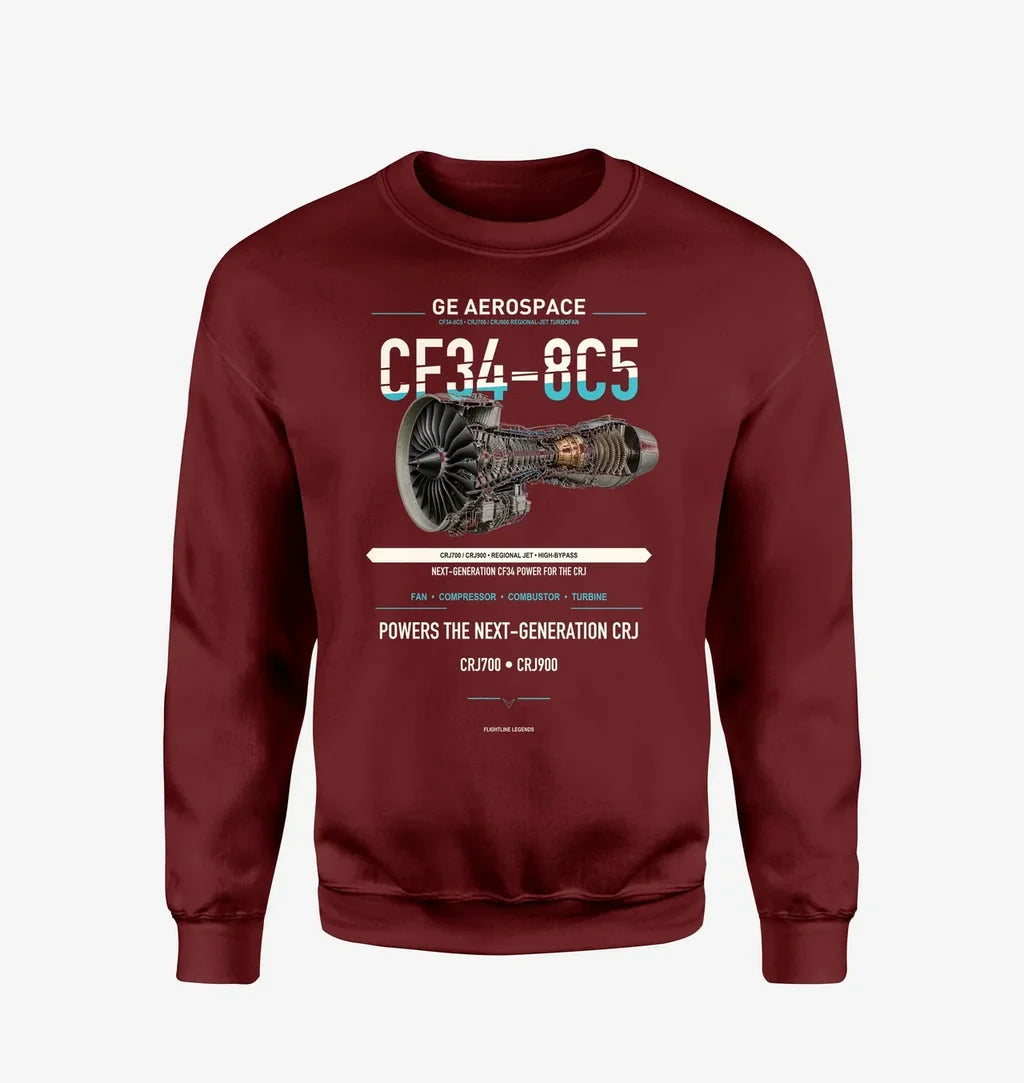 CF34-8C5 design on wine red sweatshirt