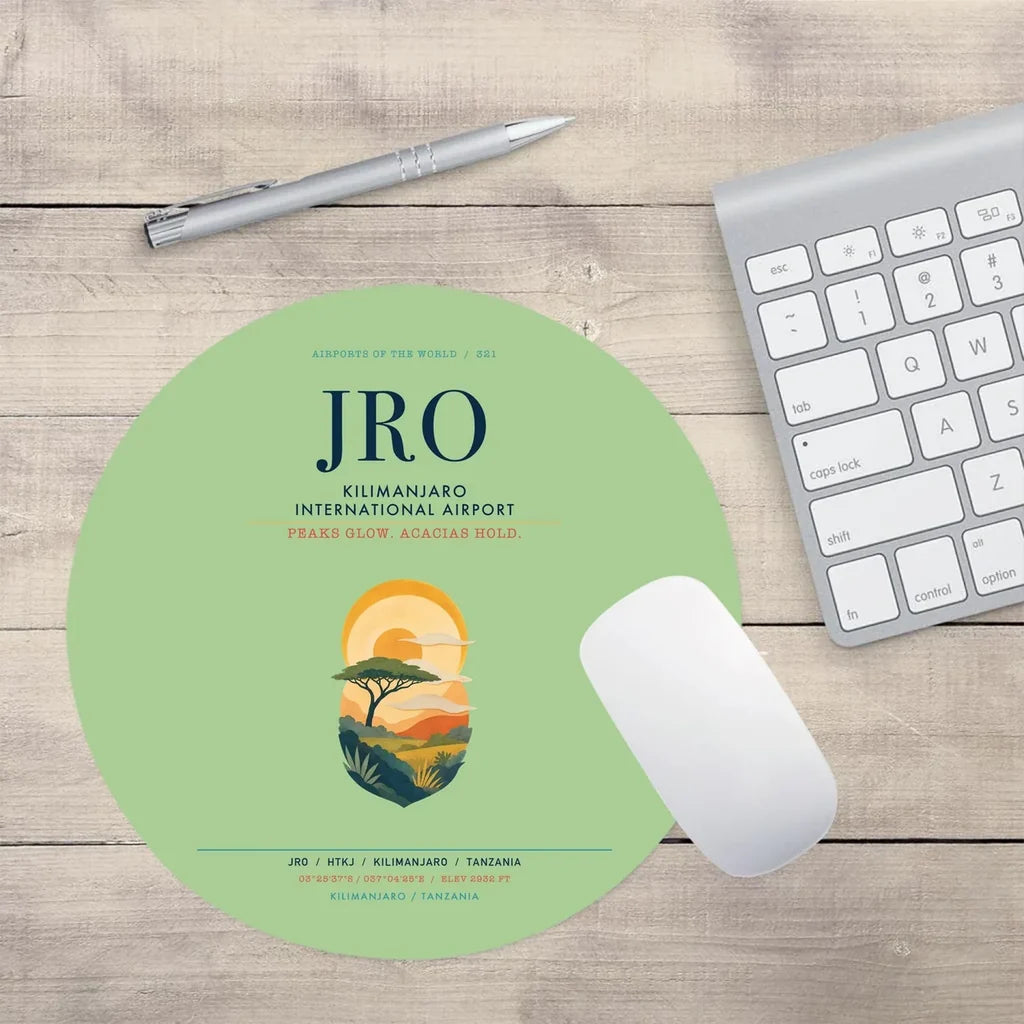 Kilimanjaro International Airport (JRO) design on light green round mouse pad