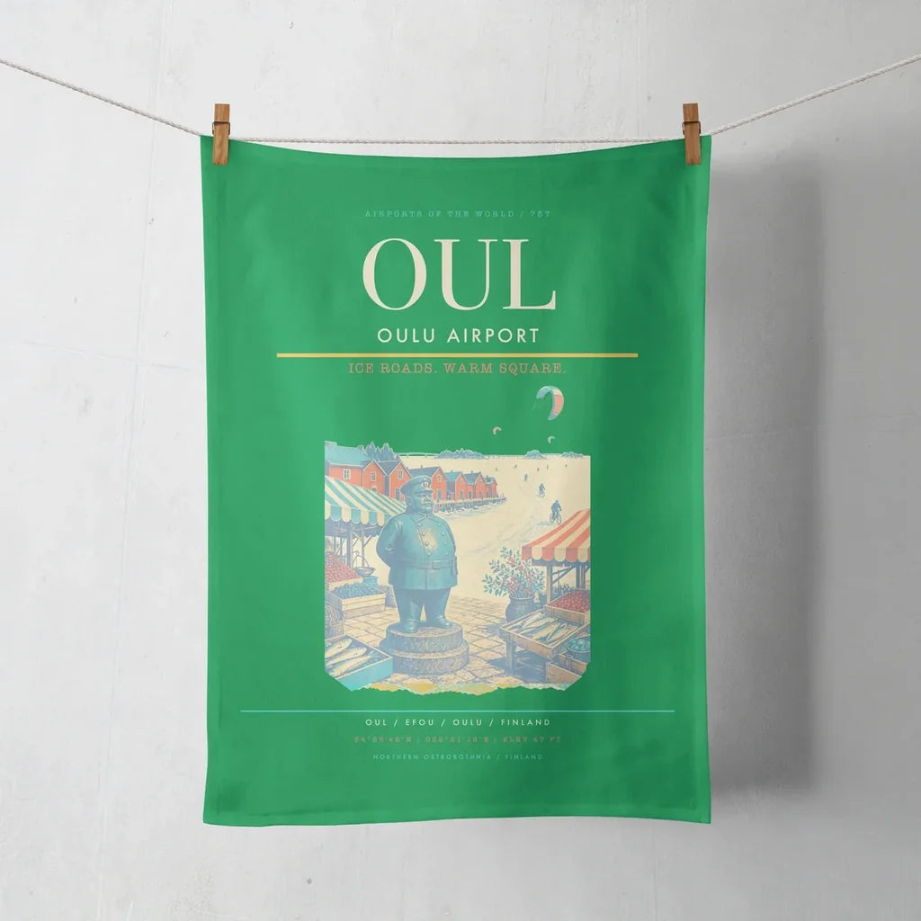 Oulu Airport (OUL) design on green towel