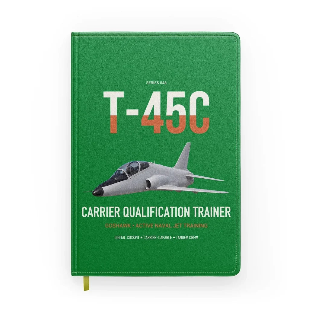 T-45C Goshawk design on green notebook