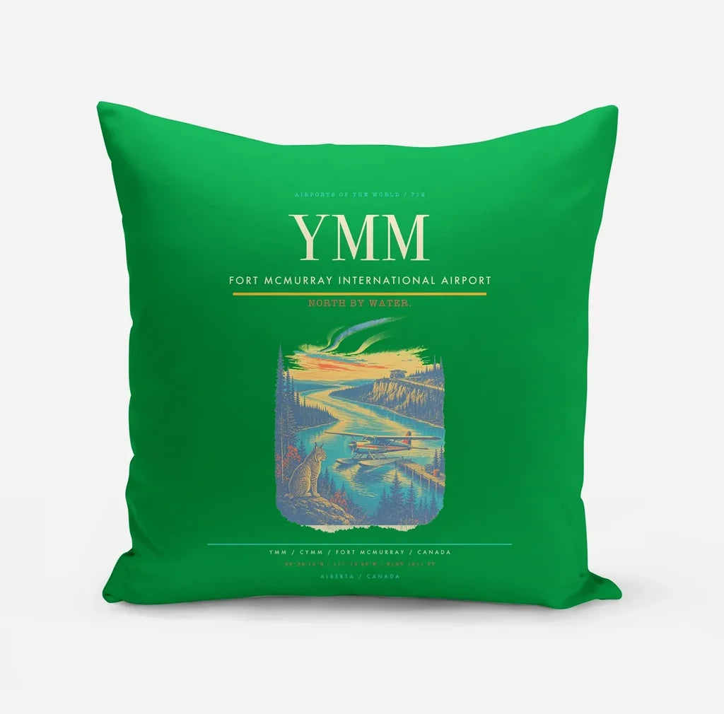 Fort McMurray International Airport (YMM) design on green pillow