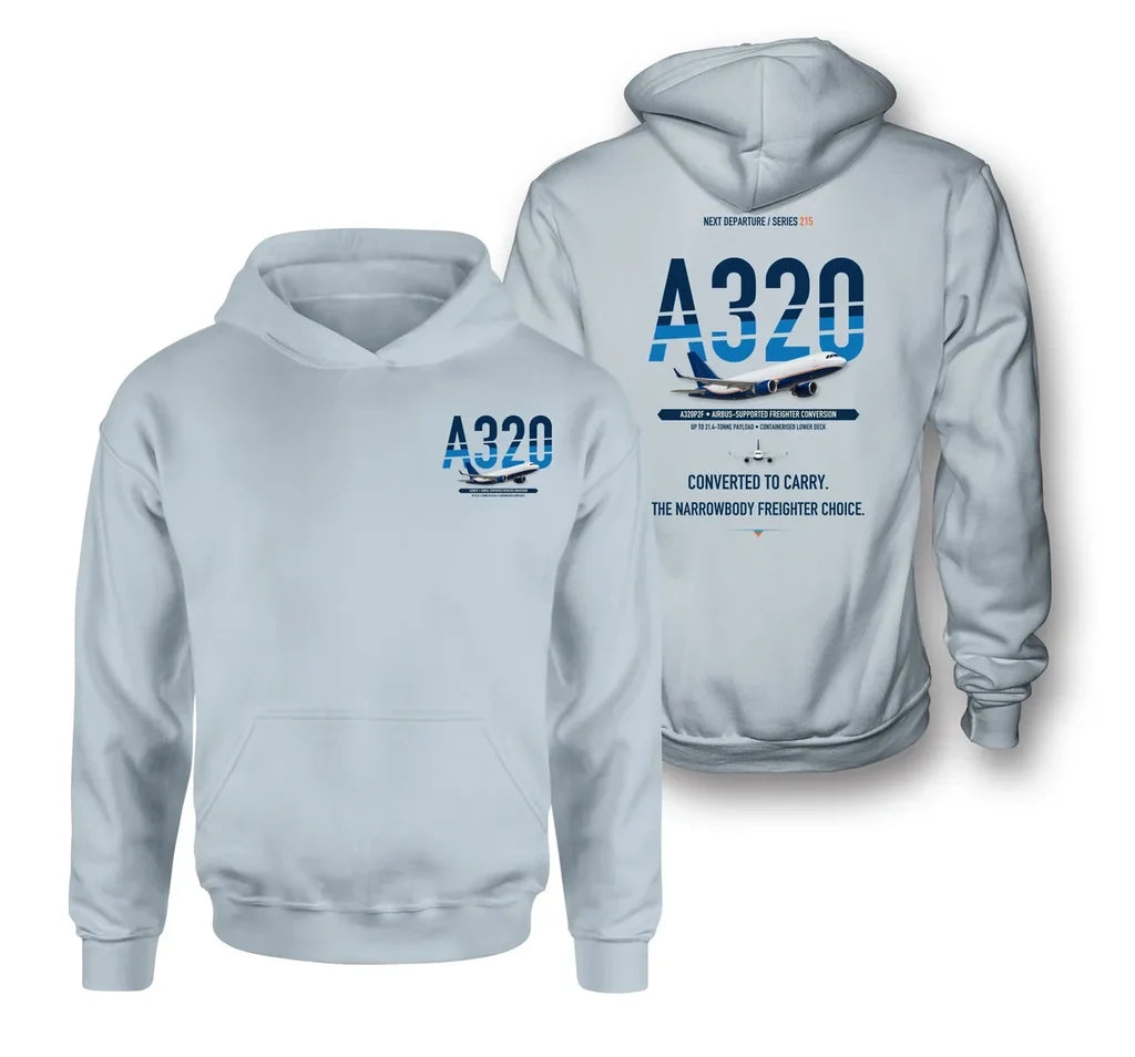 Airbus A320P2F design on light blue hoodie