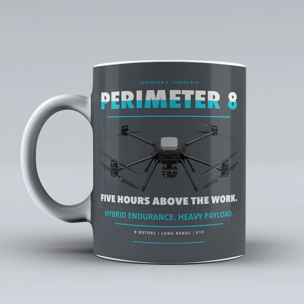 Perimeter 8 Mug design on gray skyfront