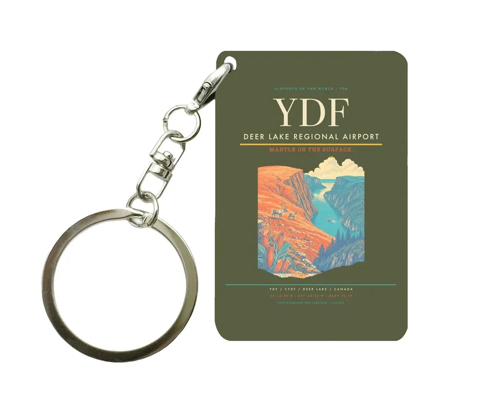 Deer Lake Regional Airport (YDF) design on green army key chain