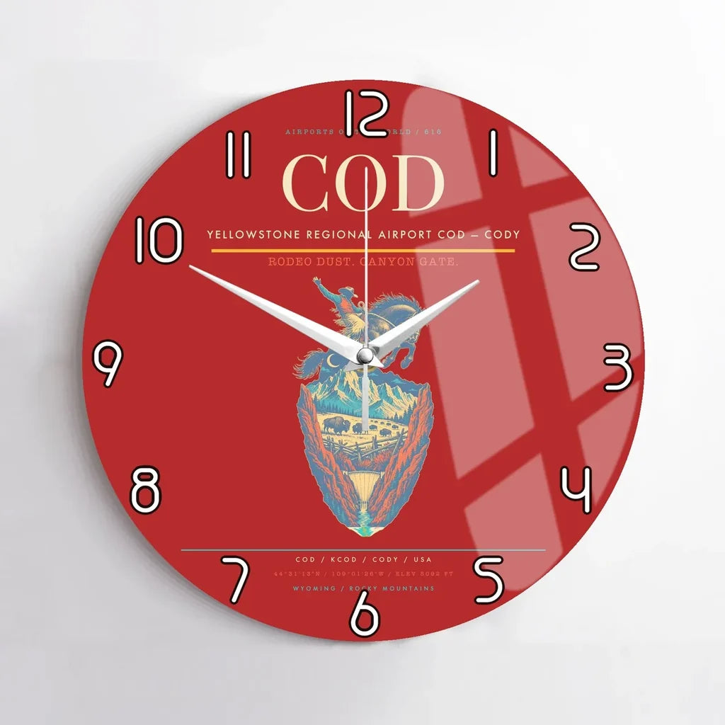 Yellowstone Regional Airport (COD) design on red no frame wall clock