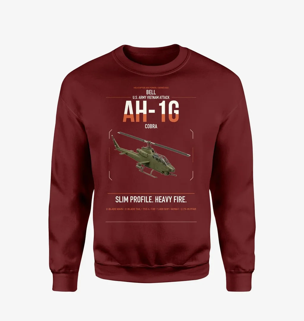 Bell AH-1G Cobra design on wine red sweatshirt