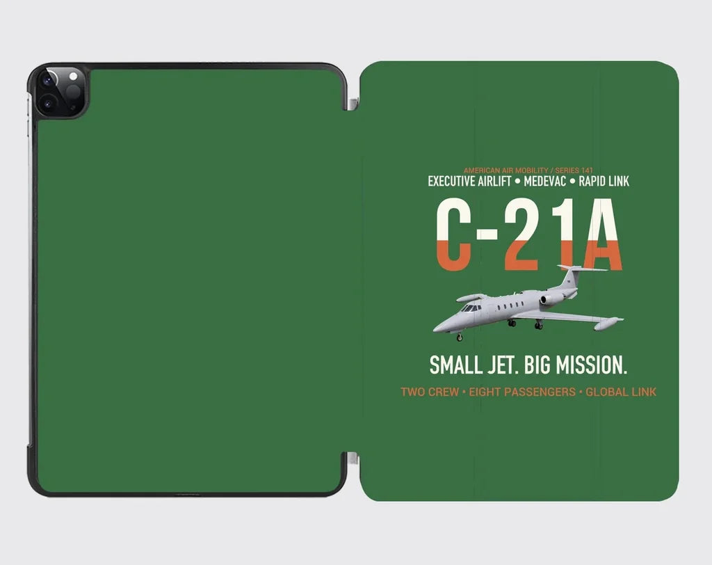 C-21A Learjet Small Jet Big Mission design on green ipad tablet case