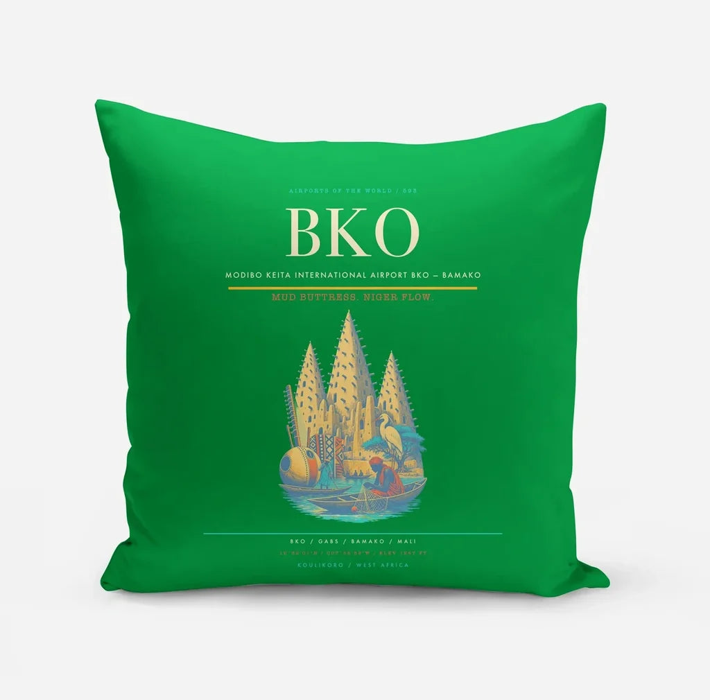 Modibo Keita International Airport (BKO) design on green pillow