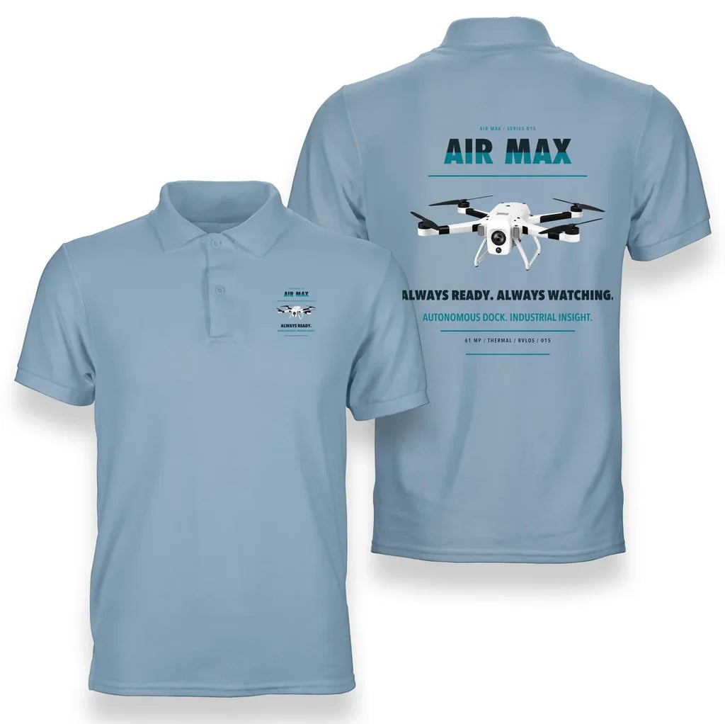Percepto Air Max design on light blue polo