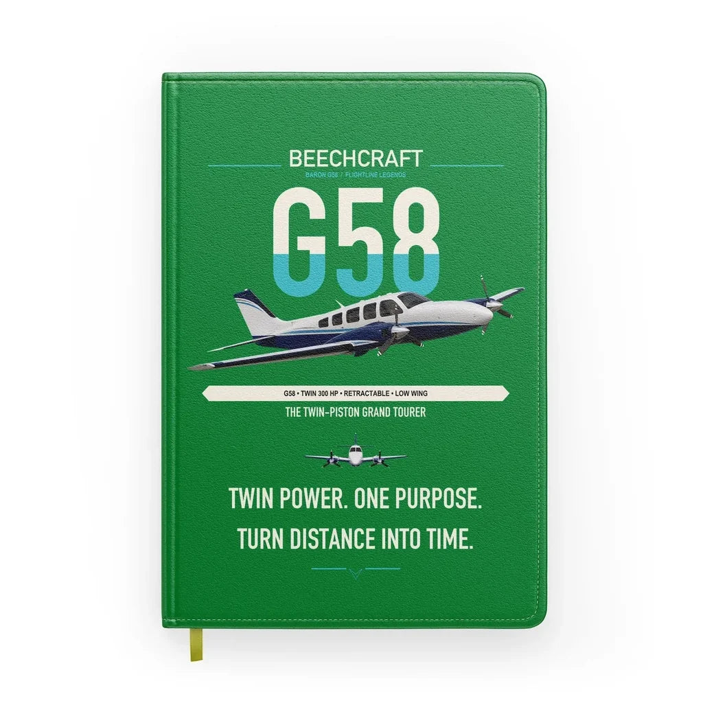 Beechcraft Baron G58 design on green notebook