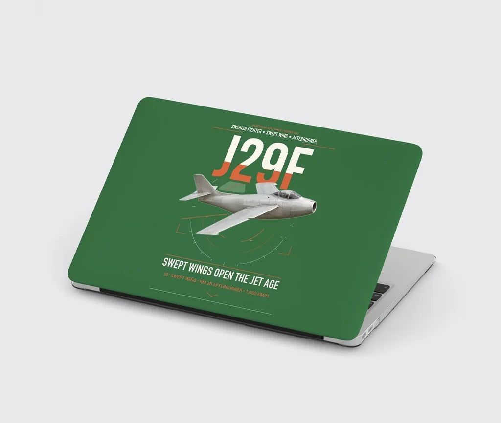 Saab J 29F Tunnan design on green MacBook case