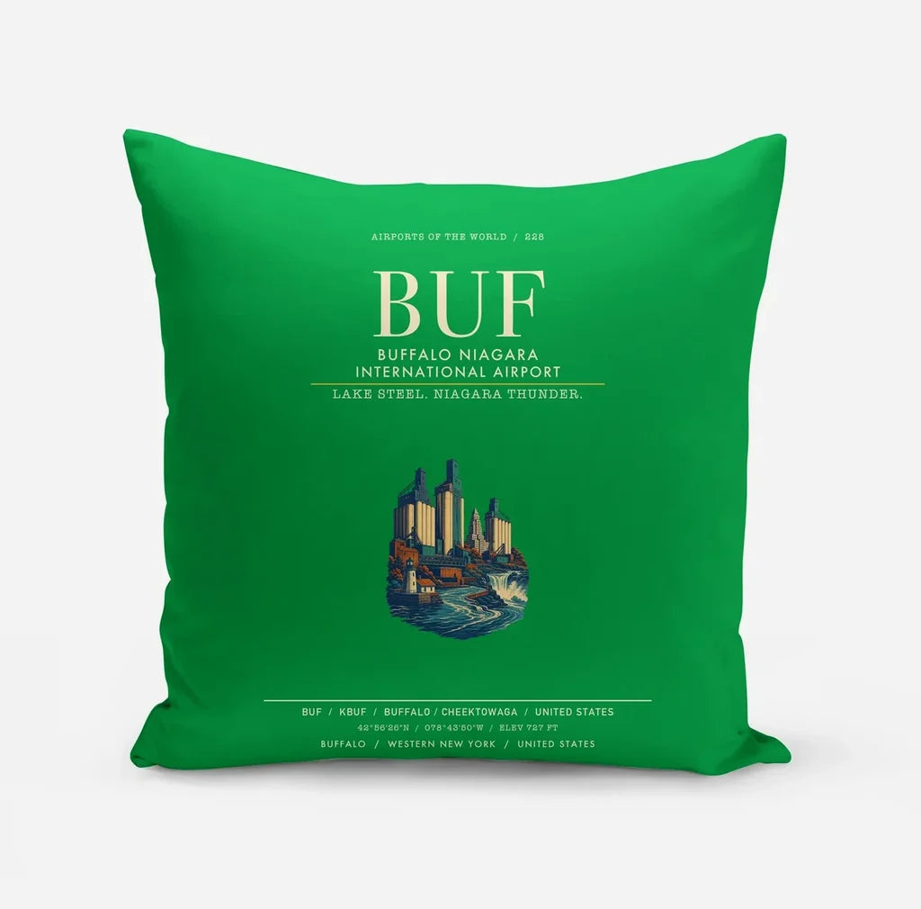 Buffalo Niagara International Airport (BUF) design on green pillow