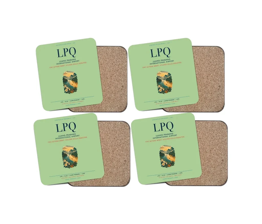 Luang Prabang International Airport (LPQ) design on light green 4 pieces set coaster