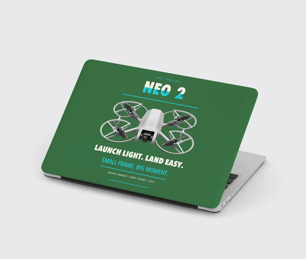DJI Neo 2 design on green MacBook case