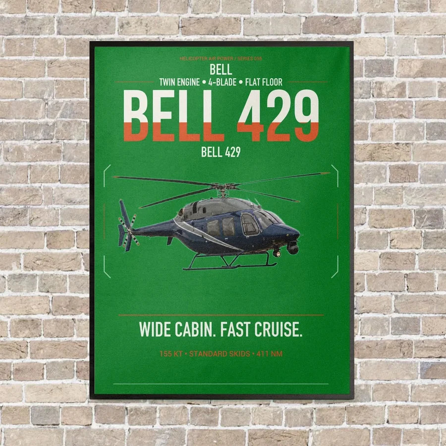 Bell 429 vertical canvas print - framed - green background