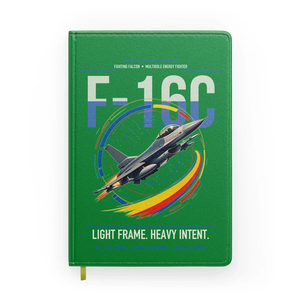 F-16C Fighting Falcon design on green notebook