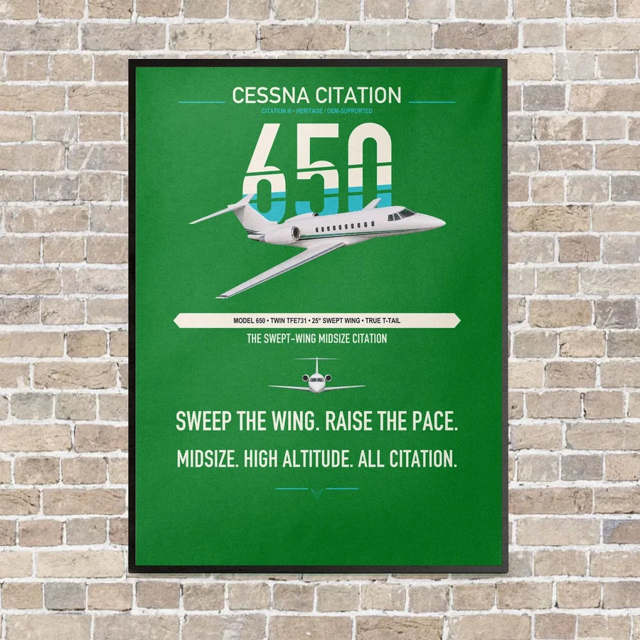 Cessna Citation 650 - Citation III vertical canvas print - framed - green background