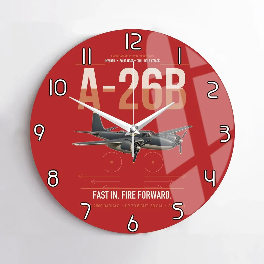 A-26B Invader design on red no frame wall clock